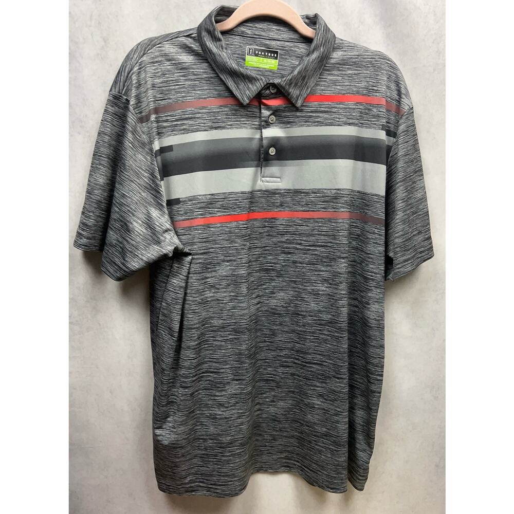 PGA Tour Mens Pro Series 1/4 Bottom Black Gray Stripe Golf Polo Shirt Size XL